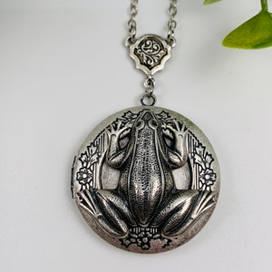 Antique Silver Frog Locket Necklace image 3