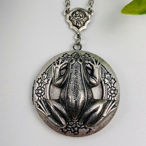Antique Silver Frog Locket Necklace image 4