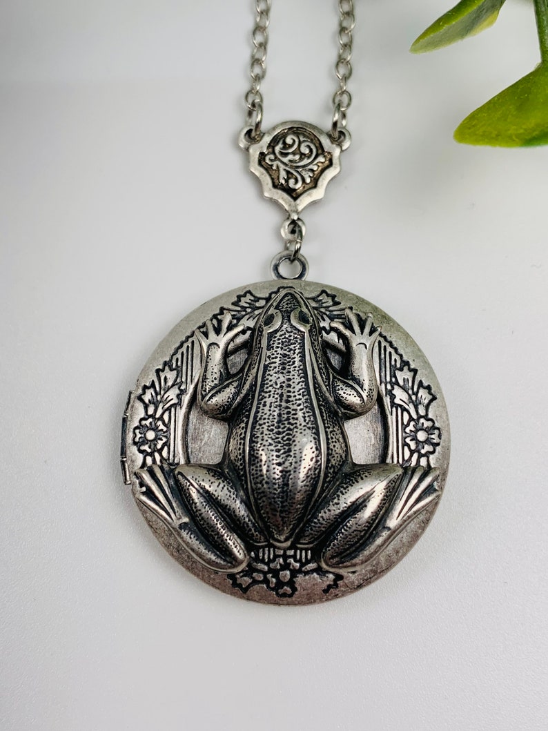 Antique Silver Frog Locket Necklace image 4