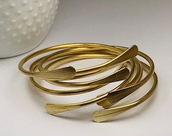 Set of 5 Raw Brass Stacking Bangle Adjustable Open Cuff Bracelets