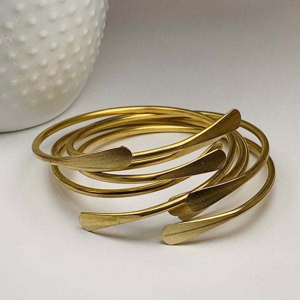 Set of 5 Raw Brass Stacking Bangle Adjustable Open Cuff Bracelets