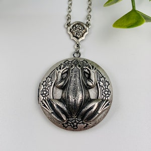 Antique Silver Frog Locket Necklace image 2