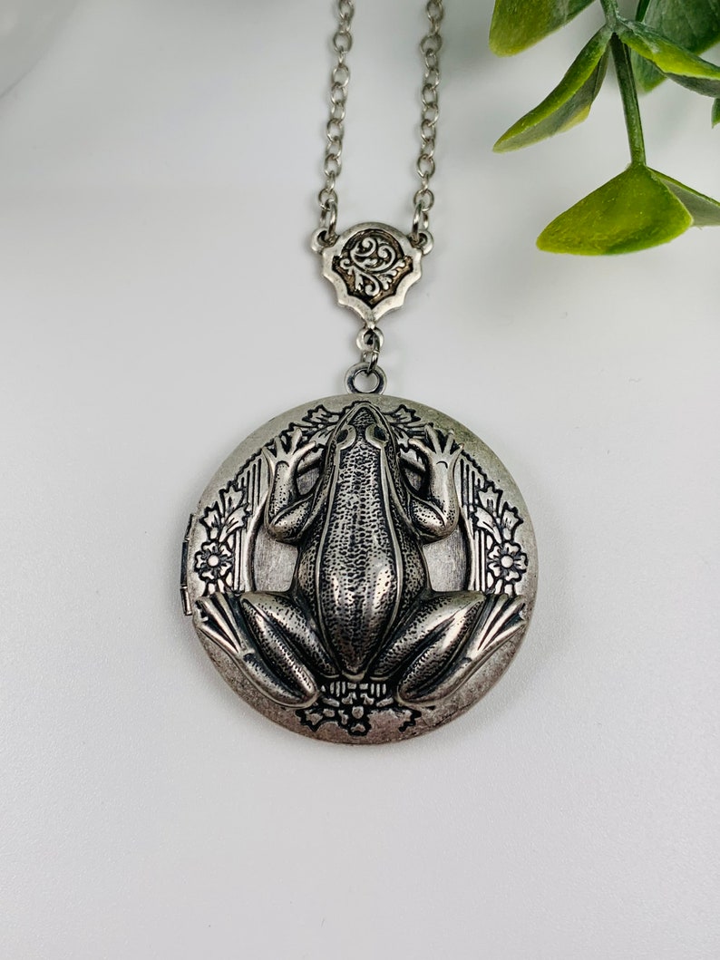 Antique Silver Frog Locket Necklace image 2