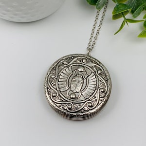 Antique Silver Egyptian Scarab Locket Necklace