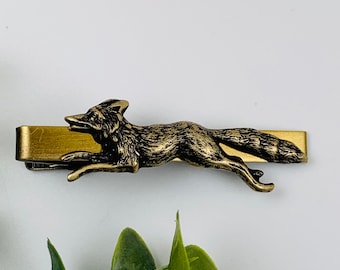 Antique Brass Running Fox Tie Bar