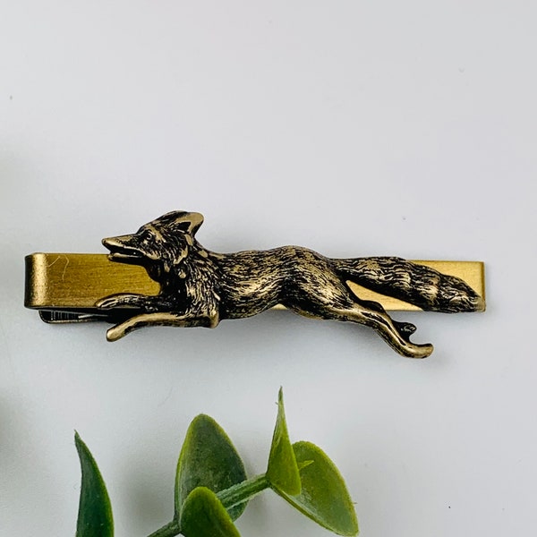 Antique Brass Running Fox Tie Bar