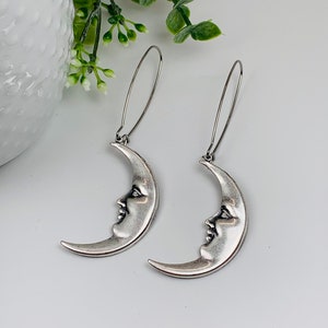 Moonbeams  Sterling Silver Plated Over Brass Crescent Moon Dangle Earrings