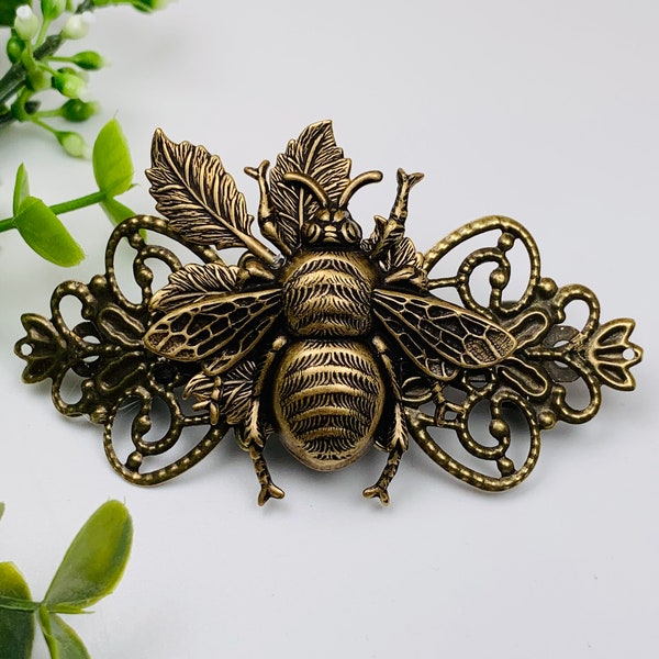 Antique Brass Bee Hair Clip/Barrette