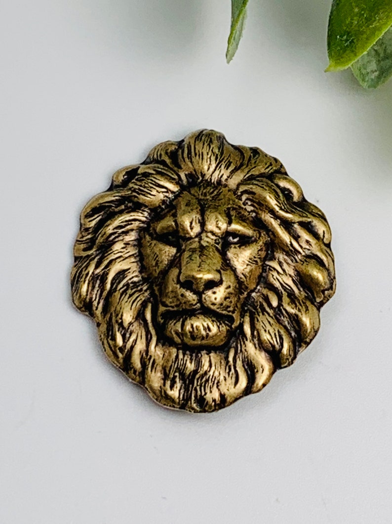 Antique Brass Lion Head Brooch image 1