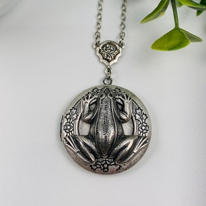 Antique Silver Frog Locket Necklace image 1