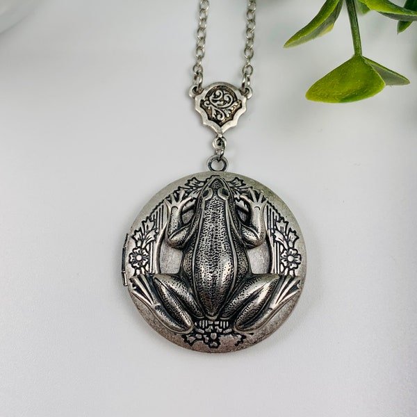 Antique Silver Frog Locket Necklace