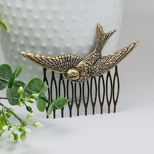 Antique Brass Flying Sparrow Hair Comb