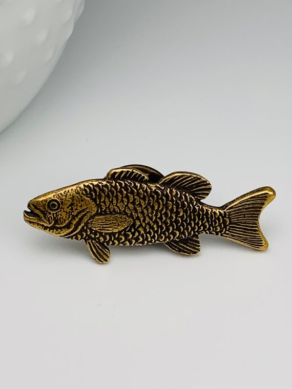 Gold Bass Fish Fishing Lapel Pin New 