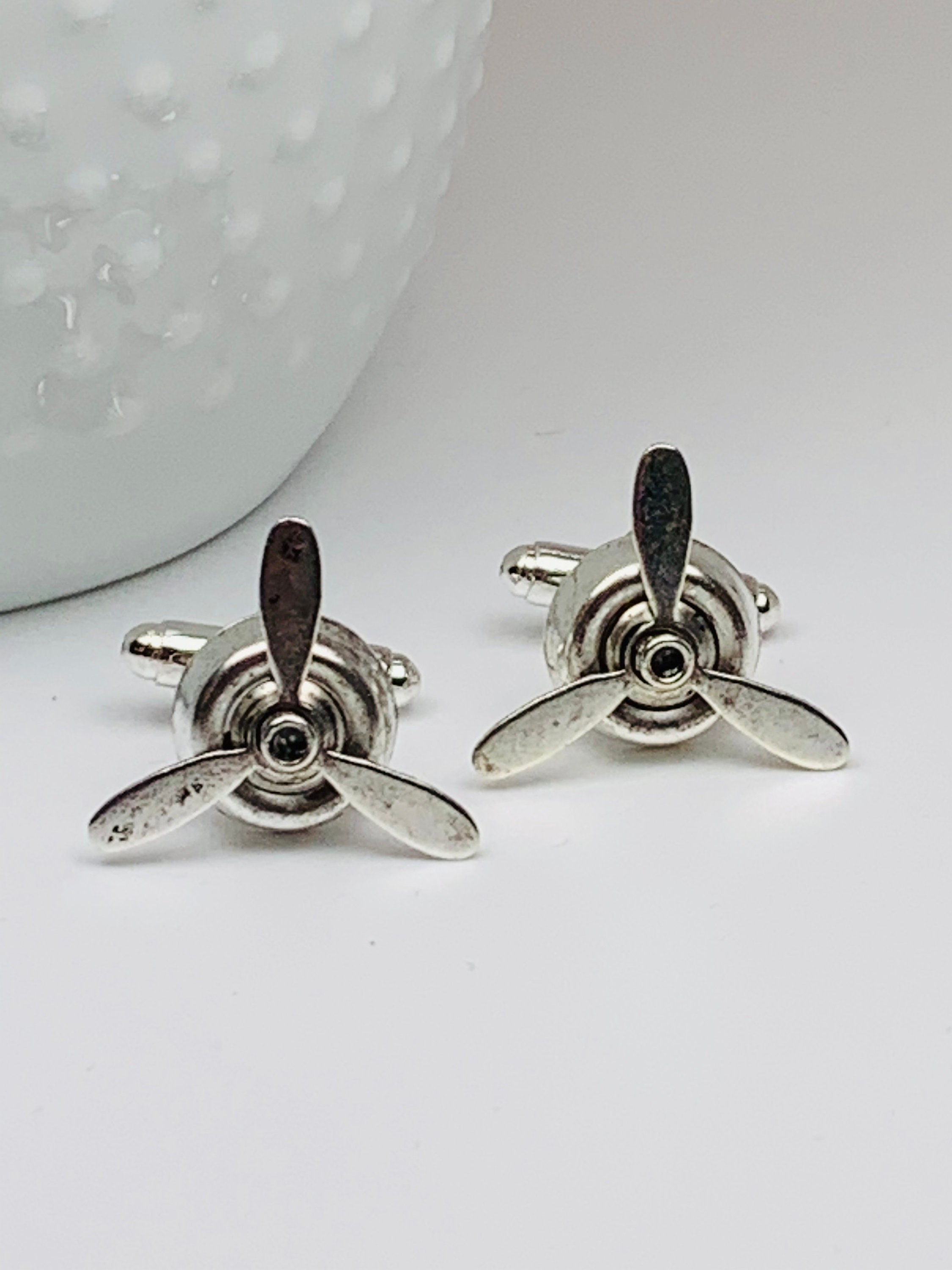 Antique Silver Propeller Cuff Links Set of 2 Etsy