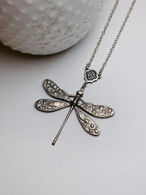 Antique Silver Dragonfly Necklace - image 1