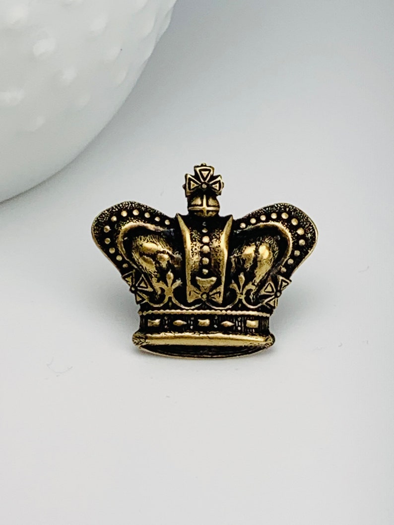 Antique Brass Royal Crown Tie Tack or Lapel Pin image 2