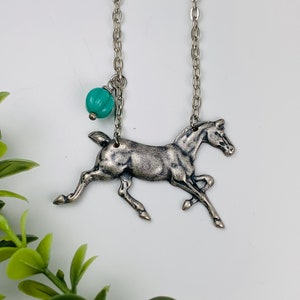 Open Range Unique Southwest Antique Silver Galloping Quarter Horse and Turquoise Melon Bead Necklace