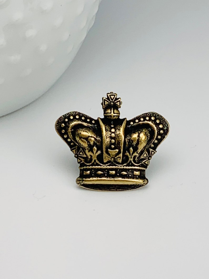 Antique Brass Royal Crown Tie Tack or Lapel Pin image 3