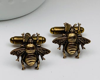 Antique Brass Bee Cuff Links Set of 2