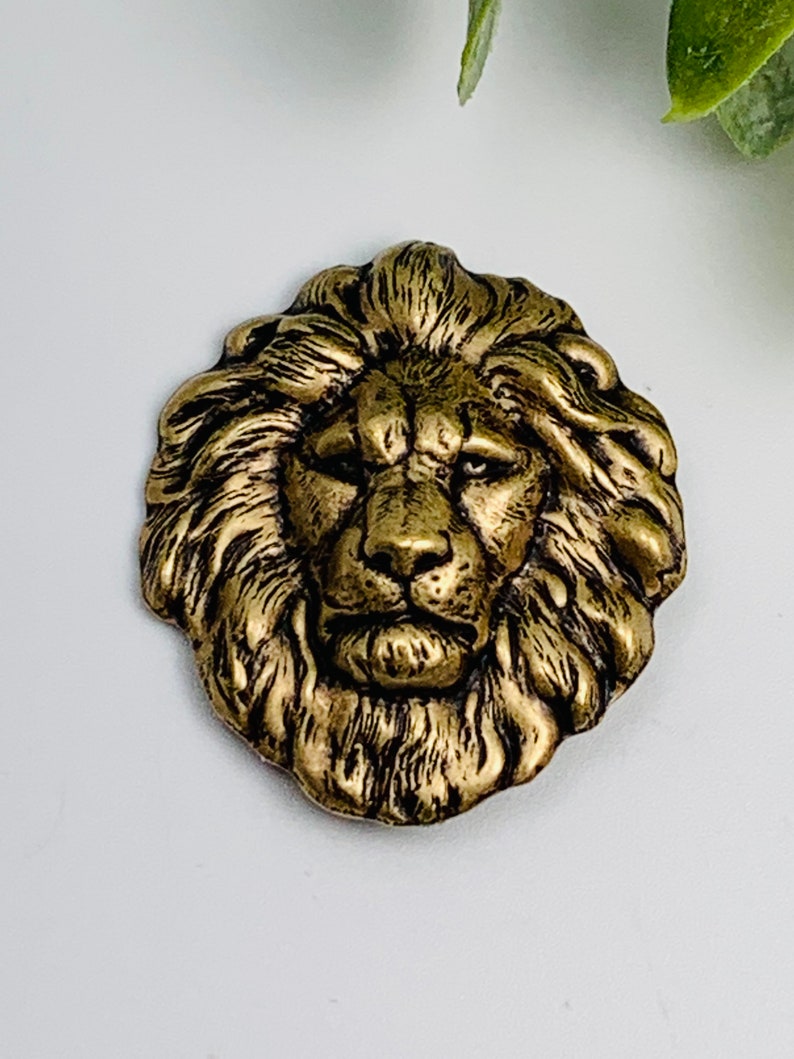 Antique Brass Lion Head Brooch image 2