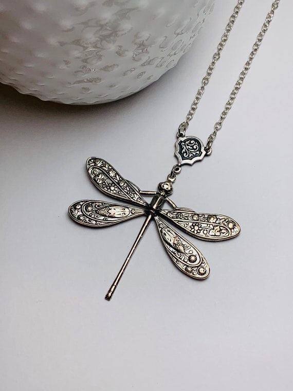 Antique Silver Dragonfly Necklace - image 3