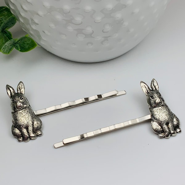 Antique Silver Rabbit Bobby Pins Set of 2