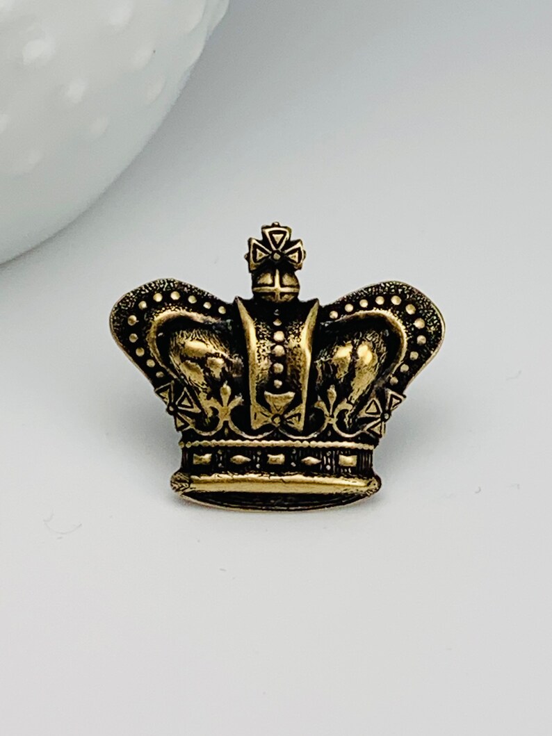 Antique Brass Royal Crown Tie Tack or Lapel Pin image 1