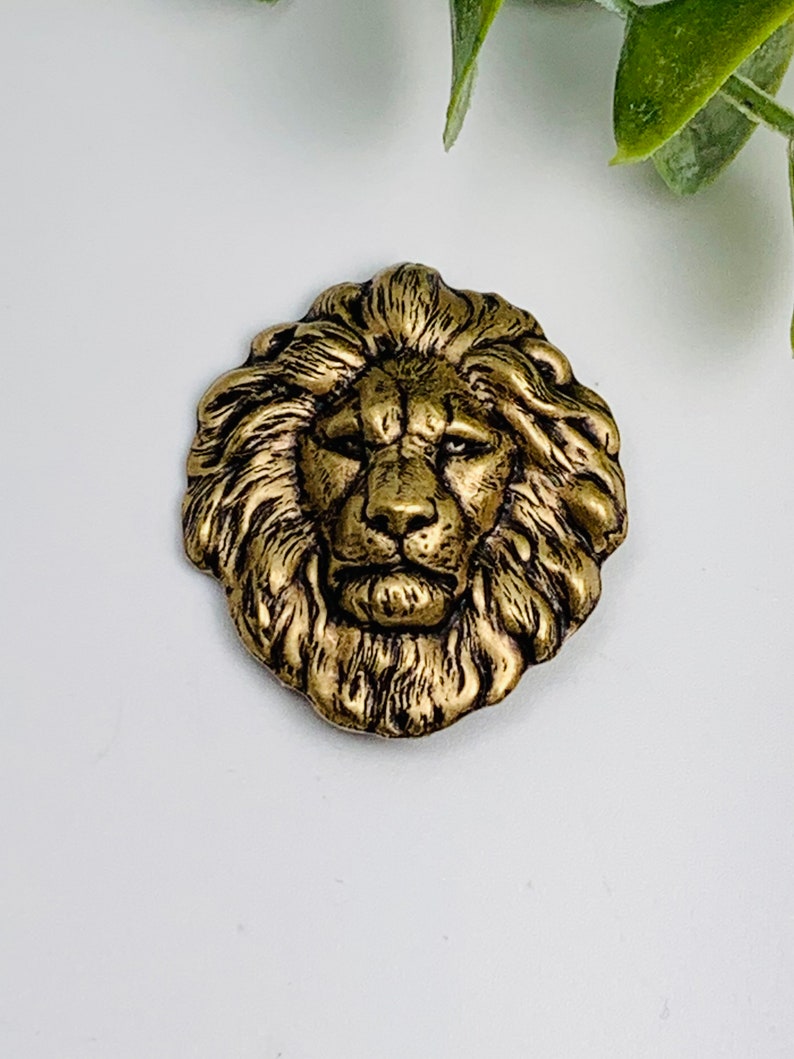 Antique Brass Lion Head Brooch image 3