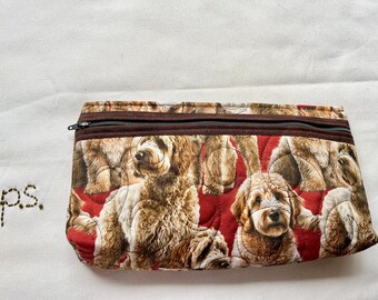 Goldendoodles Red Cosmetics Pouch - Goldendoodles on Red School Supplies Case