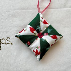Tiny Ornamens on Green and Flying Birds Pinwheel vs Poinsettias Ornament