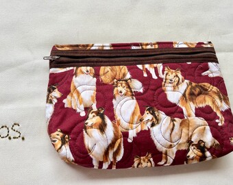 The Sheltie on Maroon Red Cosmetics Pouch - Shelties on Red School Supplies Case