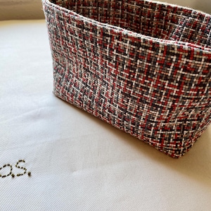 Woven Fabric Bin: Peach, Green, and White Organizer