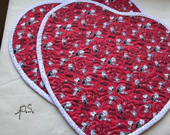 Music Loving Schroeder and Snoopy Heart Shaped Placemats - Shamrocks Small Quilt Pair