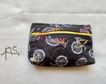 Bicycles on Black Quilted Pouch - Quilted Bikes Coin Purse