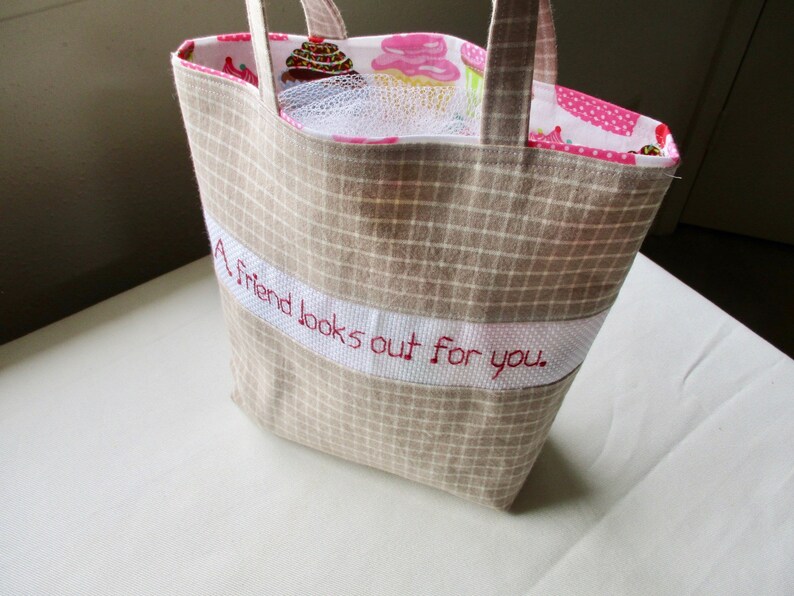 Friendship Mini Tote Bag Friendship and Cupcakes Reversible Gift Bag