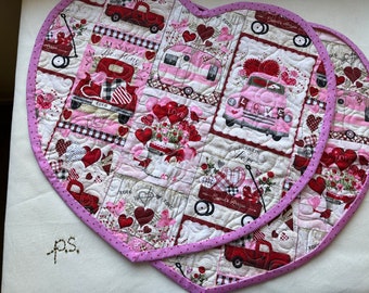 Hearts and Vehicles Heart Shaped Placemats - Tulips and Daffodils Small Quilt Pair