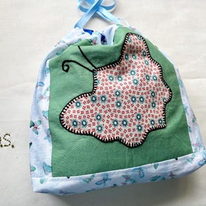 Reversible Fabric Drawstring Bag: Vintage Butterfly Patchwork