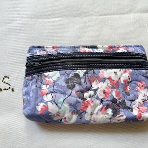 Floral Cell Phone Pouch: Quilted Cotton, Gray & White