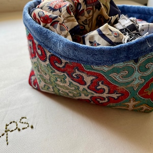Colorful Medallion Fabric Bin with Soft Blue Lining