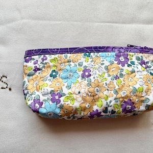 Quilted Cell Phone Pouch: Modern Floral Print, Purple Trim