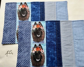 Black Wolfhound vs Christmas Dogs Playing in the Snow Placemats - Reversible Dogs Quilted Placemat Pair