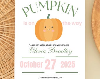 Little Pumpkin Baby Shower Invitation Editable Canva Template, Fall Baby Shower Invite, Pumpkin Baby Shower, Autumn, Instant Download
