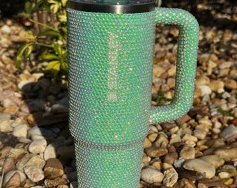 Vaso Stanley con diamantes de imitación de ópalo verde espuma de mar / ProTour de 30 oz, vaso brillante