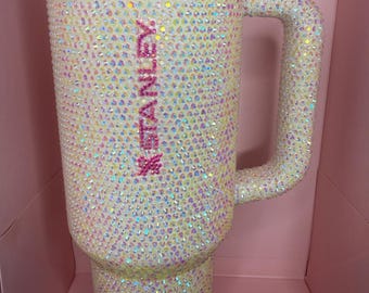 Vaso Stanley personalizado con brillos y pajita abatible ProTour de 40 oz, con detalles de diamantes de imitación