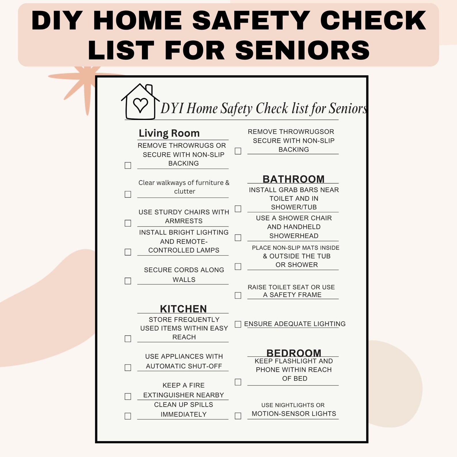 Senior Home Safety Checklist, Fall Prevention Guide (printable PDF) - Etsy