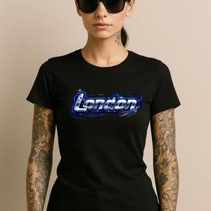 ロンドン Y2K Tシャツ | レディース イングランド サイバーパンク UK Tシャツ | UK ストリートウェア | 2000年代ロンドン Tシャツ