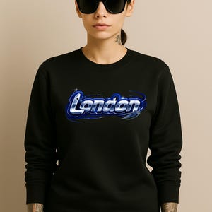 ロンドンY2Kセーター | レディース イングランド サイバーパンク UK プルオーバー | UK ストリートウェア | 2000年代ロンドン スウェットシャツ