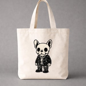 French Bulldog Punk Rocker Tote Bag – Goth Frenchie Bulldog Canvas ...