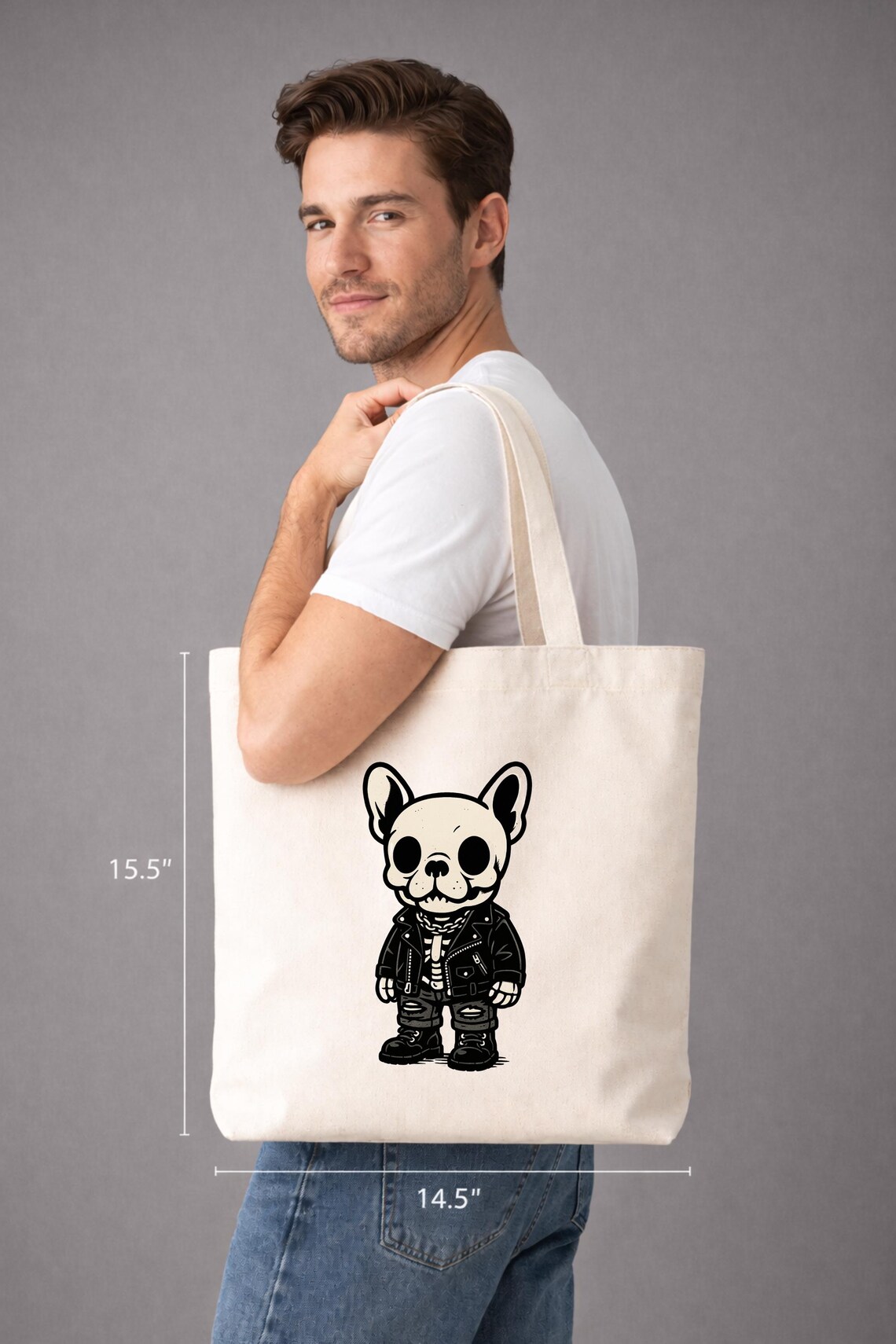 French Bulldog Punk Rocker Tote Bag – Goth Frenchie Bulldog Canvas ...