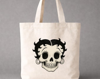 Betty Boop Inspired Skull Gothic Vintage Canvas Tote Bag